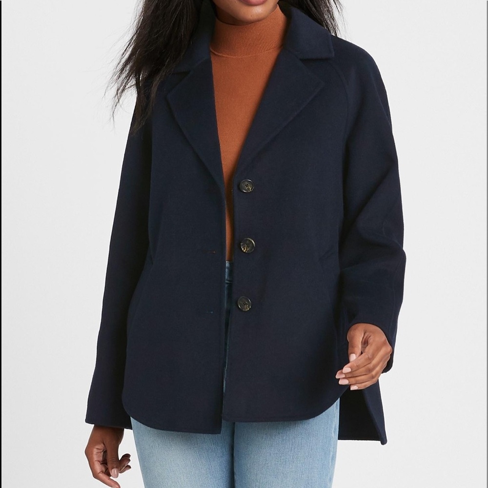 Banana Republic Unlined Double-faced swing coat in Navy blue